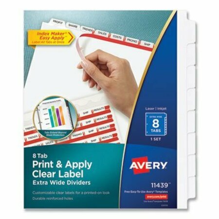 AVERY DENNISON Avery, PRINT AND APPLY INDEX MAKER CLEAR LABEL DIVIDERS, 8 WHITE TABS, LETTER 11439